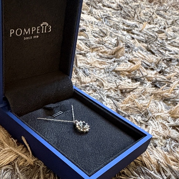 Pompeii3 Diamond Halo Pendant 10k White Gold Necklace - Picture 7 of 8